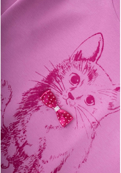 Cigit Kedi Baskılı Pijama Takım 2-8 Yaş Pembe Pembe