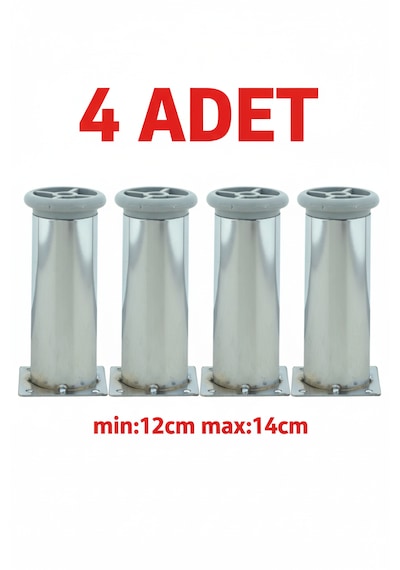 Ludıa Metal Ayarlanabilir 4 Adet Mobilya Ayağı Metal Tablalı 12cm Gri