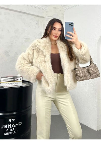 Sinemkivanc Co Kadın Suni Kürk Ceket Astarlı Slim Fit Taş Taş