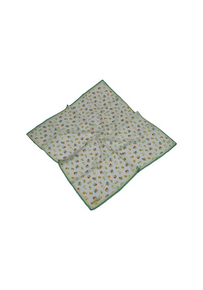 Mim Eşarp Mısırlı Eşarpları Silky Cocoon Sport Twill Çiçek Desenli Eşarp Beyaz - Yeşil