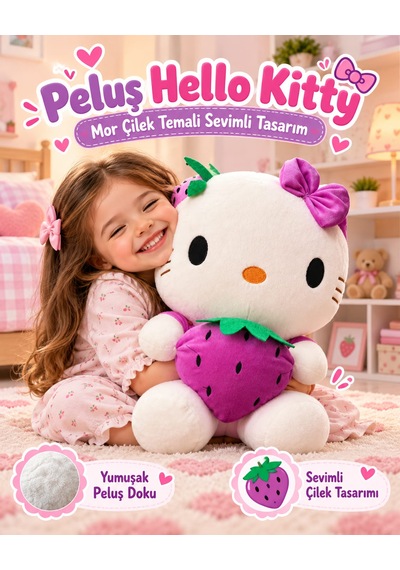 Oyuncak Hello Kitty Peluş Büyük Boy Yumuşak Sevimli Hediyelik Oyun Arkadaşı 40 Cm Mor