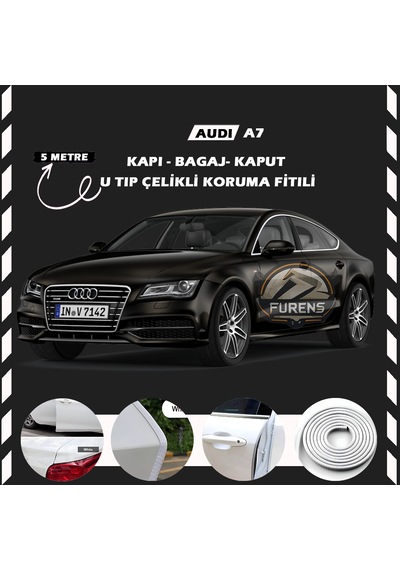 Audi A7 Oto Araç Kapı Koruma Fitili 5 Metre Parlak Beyaz Renk