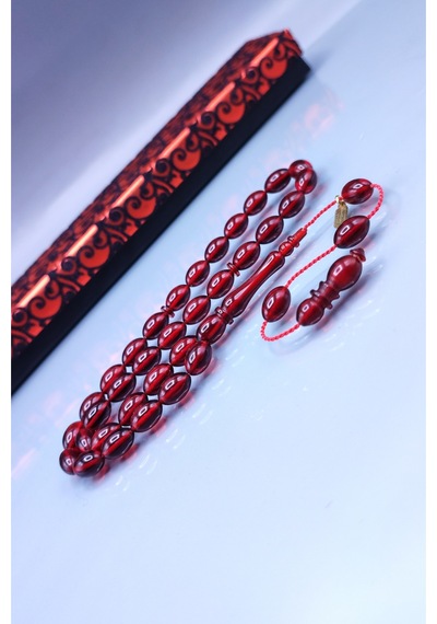 7 x 11 MM Beyzi Mustafa Uysal İmzalı Vişne Ateşi Kehribar Tesbih