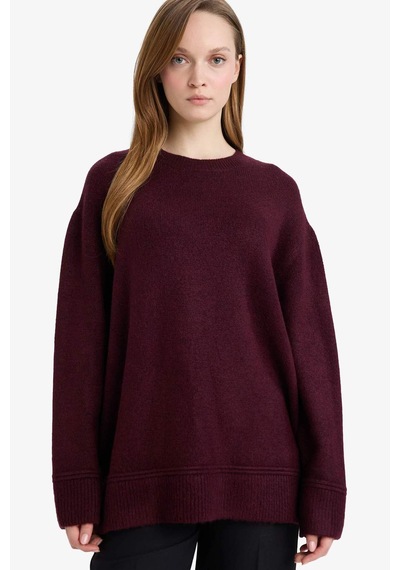 Defacto Loose Fit Bisiklet Yaka Triko Kazak Tunik G7239ax25cwbr504 Bordo-br504