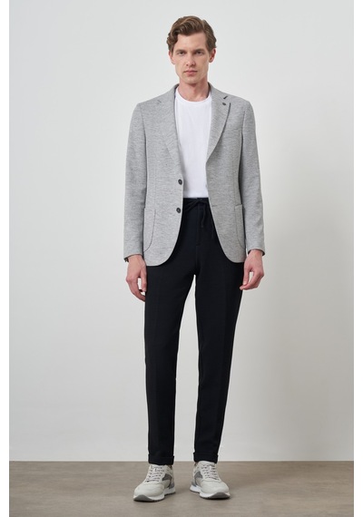 Morven Erkek Gri Keten Dokuma Desenli Slim Fit Mono Yaka Ceket 25ys002006100 Gri