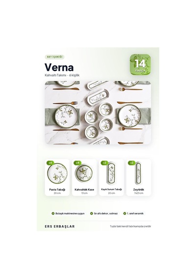 Verna Yeşil 14 Parça 6 Kişilik Kahvaltı Takımı Diğer