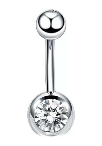 Zirkon Taşlı Çelik Göbek Piercing Kadın Takı Aksesuar Gümüş