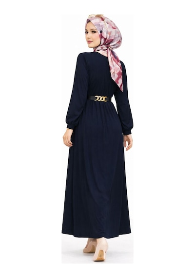 Hira Life Fashion Kadın Gold Zincir Kemer Detaylı Bisiklet Yaka Ve Tesettür Giyim Burgu Elbise Lacivert Lacivert Hira Life Fashion Kadın Gold Zincir Kemer Detaylı Bisiklet Yaka Ve Tesettür Giyim Burgu Elbise Lacivert Lacivert