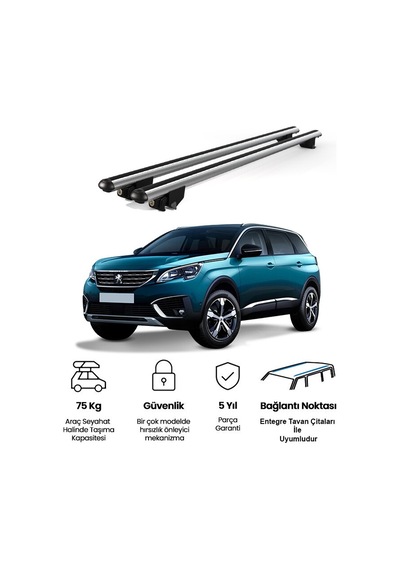 Kanca Peugeot 5008 2017 Ve Sonrası Uyumlu Gri Kilitli Ara Atkı 130cm Port Bagaj Tavan Barı