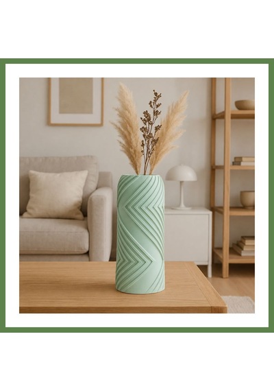Bezos 3d Baskı Vector Vazo - Geometrik Çizgili Dekoratif Vazo-mint Hb006