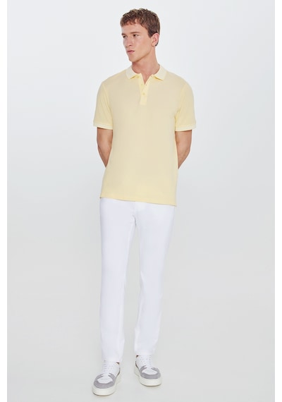 Ac&Co / Altınyıldız Classics 4A4820200047Sbzs Düğmeli Polo Yaka Cepsiz Slim Fit Erkek Tişört Sarı - Beyaz