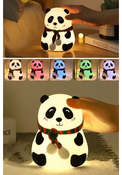 5 Farklı Renk Modlu Panda Figürlü Pofuduk Led Gece Lambası Yumuşak Dokulu Çocuk Odası Ve Dekoratif Ş