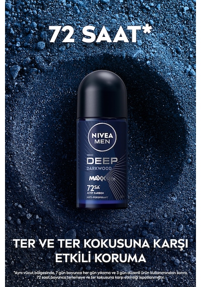 Men Erkek Roll-on Deodorant Deep Dimension Aktif Karbon 50ml, 72 Saat Anti-perspirant Ter Koruması