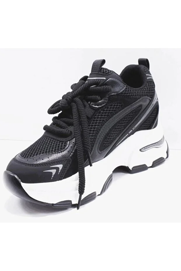 Guja 26y323 Kadın Kalın Taban Simli Sneaker Ayakkabı Siyah