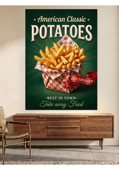 American Classic Patates Kızartması Afişi Dekoratif Kanvas - Mdf Ahşap Tablo Çok Renkli