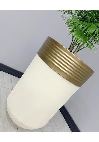 Elegant Dekoratif Eskitme Darbuka Krem Saksı 60cm