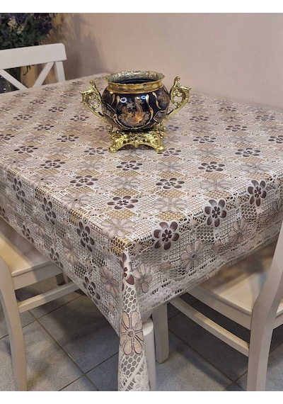 Ithal Pvc Muşamba - Desenli Silinebilir Masa Örtüsü 07iz02 Kahverengi