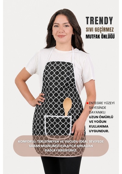 Trendy Sıvı Su Geçirmez Mutfak Önlüğü Siyah Halkalı