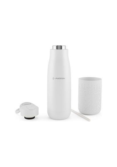 Puccon Pipetli 500 Ml Beyaz Paslanmaz Çelik Matara/suluk - Silikon Gövde Yağmur - 50013