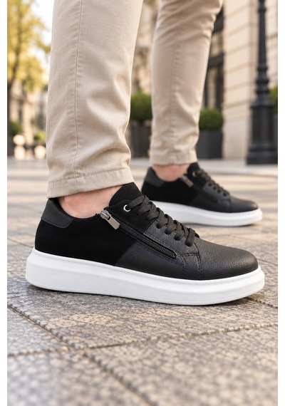 Mevese Roirraw Bağcıklı Ve Fermuarlı Süet Erkek Günlük Sneaker Ayakkabı - Siyah