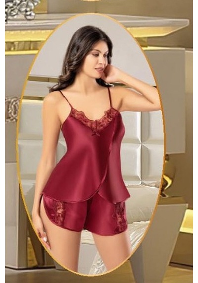 Xses 2165 Kadın Saten Empirme Sabahlıklı 4'lü Pijama Takım-bordo Bordo