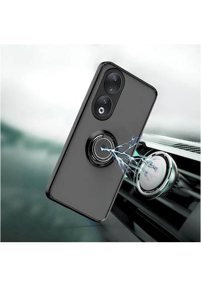 Honor 90 Yüzüklü Standlı Kılıf - Ultra Darbe Emici Silikon Kapak