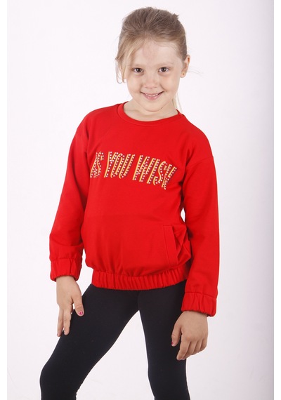 Toontoy Kız Çocuk You Wish Baskılı Sweatshirt Kırmızı