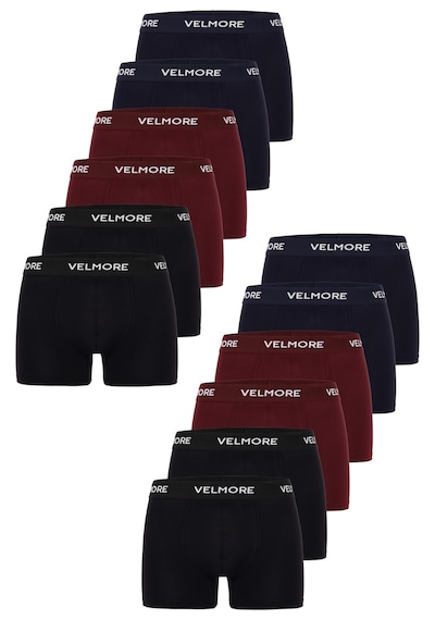 Velmore Erkek Boxer 12 Li Kutu Nefes Alan Pamuk Kumaş Sıkmayan Esnek Bel Lastikli S 5xl Siyah-bordo-lacivert