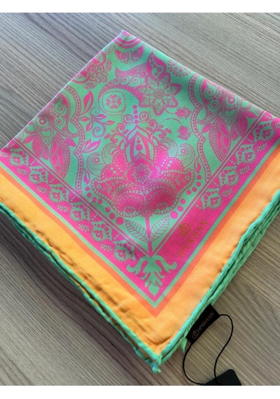 İpekhan Henna Desen Soft Eşarp Turuncu Çok Renkli
