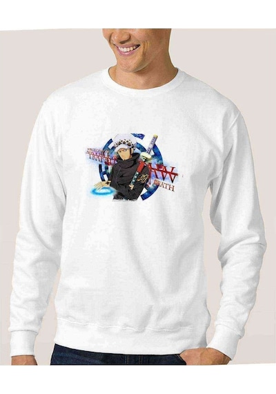 Anime One Piece Death Baskılı Beyaz Erkek Örme Sweatshirt (528445046)