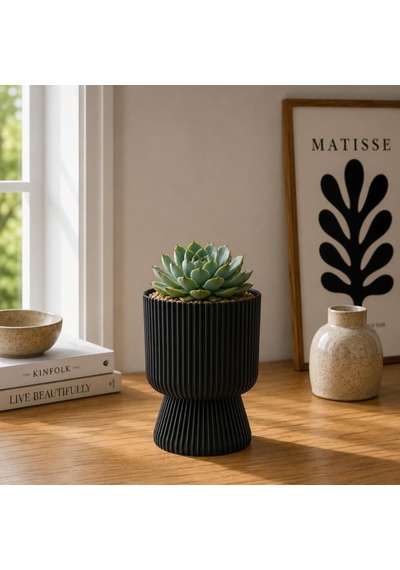 So-ltsa01 Lotus Ayaklı Plastik Vazo Çiçek Saksı 1.8 Litre No:1 Siyah 6 Adet