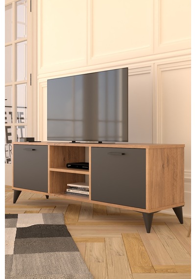 Mosse Tv Sehpası Tv Ünitesi Televizyon Sehpası Çam Antrasit 140 Cm Çok Renkli