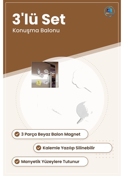 Magnet Seti 3 Parça Beyaz Konuşma Balonu Buzdolaı Mutfak Yazılabi