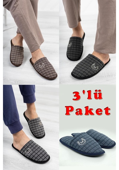 Modafrato 3'lü Paket Motif Erkek Terlik Ev Terliği Çok Renkli