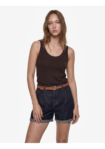 Koton Rahat Kalıp Duble Paça Cepli Kemerli Mini Jean Şort Raw 6sal40304md 63x