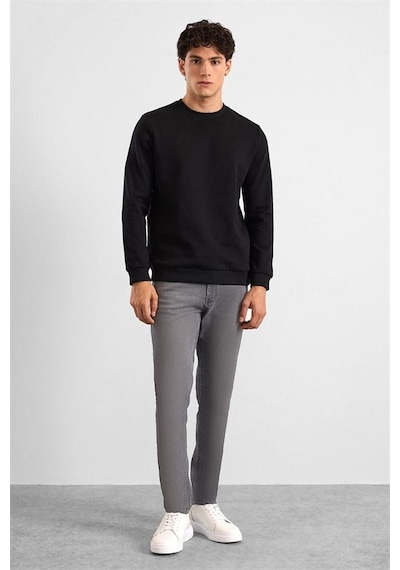 Süvari Siyah Regular Düz Baskısız 2 İplik Bisiklet Yaka Cepsiz Ribanalı Sweatshirt Sw2013700029-s09