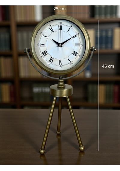 Eskitme Roma Rakamlı Tripod Üç Ayaklı Metal Masa Saati