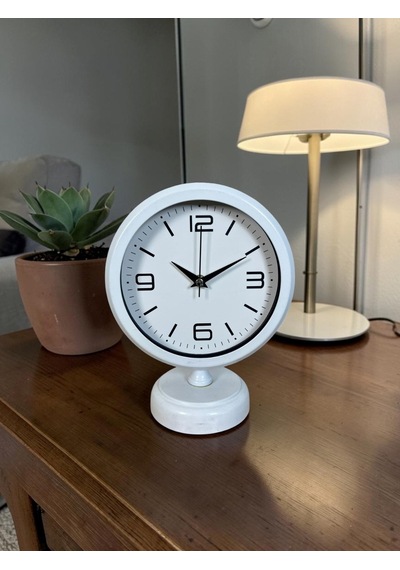 Premium Beyaz 25 X 20 Cm Metal Masa Saati Çok Renkli