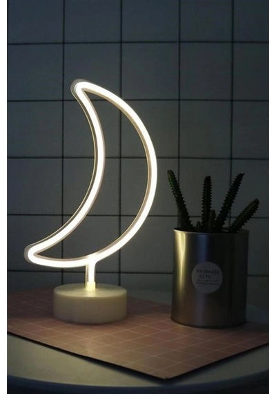 Dekoratif Pilli Ay Tasarımlı 3d Neon Led Masa Ve Gece Lambası Çok Renkli
