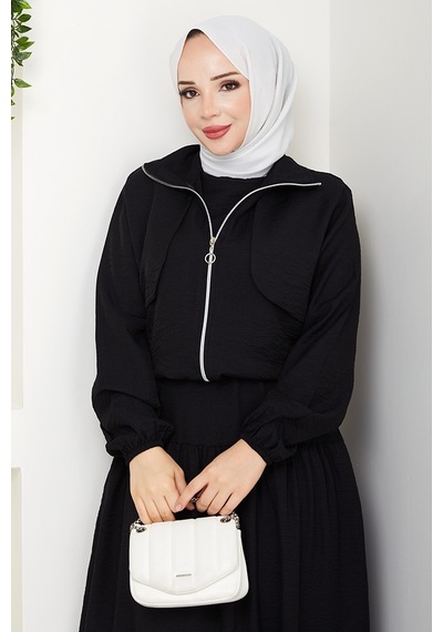 Bestenur Milda Ceket Elbise İkili Takım 1579 - Siyah Siyah