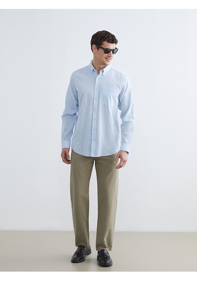 Lcwaıkıkı Classic Mavi Regular Fit Keten Karışımlı Erkek Gömlek