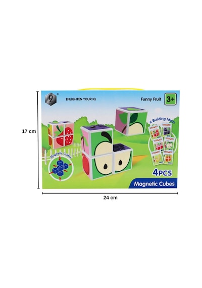 Eğitici Manyetik Bloklar Küpler - Mıknatıslı Zeka Blokları - 4 Parça Meyve Temalı 3 Boyutlu Puzzle