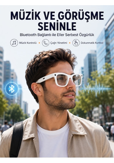 Kameralı Akıllı Gözlük Bluetooth Telefon Görüşmeli Video Fotoğraf Kayıtlı Aı Çeviri Destekli Dokunmatik Kontrollü