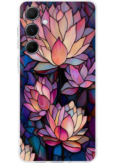 Printify Samsung Galaxy A56 İle Uyumlu Vitray Sessiz Lotus Tasarımlı Şeffaf Silikon Kılıf Şeffaf