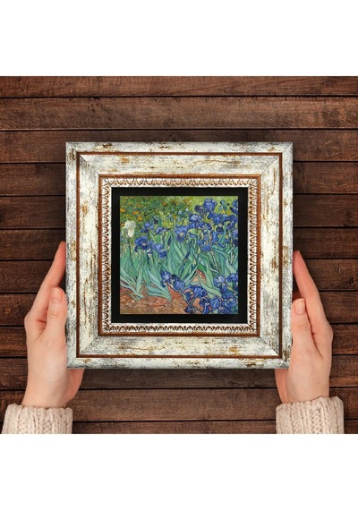 Lexroo Van Gogh İrisler Taş Duvar Tablosu - Çerçeveli Taş Tablo - Dekoratif Duvar Sanatı