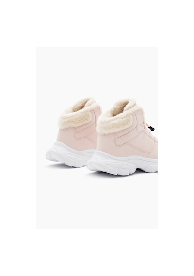 Tonny Black Çocuk Unisex Pudra Faylon Taban İçi Kürklü Lastik Bağcıklı Bot Tbals020 134 Pudra