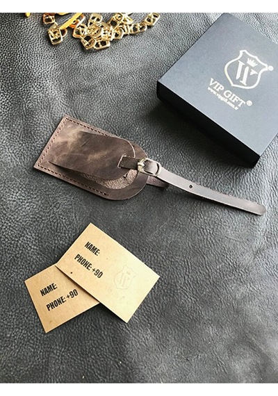 Vip Gift Voyager Bagaj Isimlik Valiz Bavul Etiketi Hakiki Deri Koyu Kahverengi