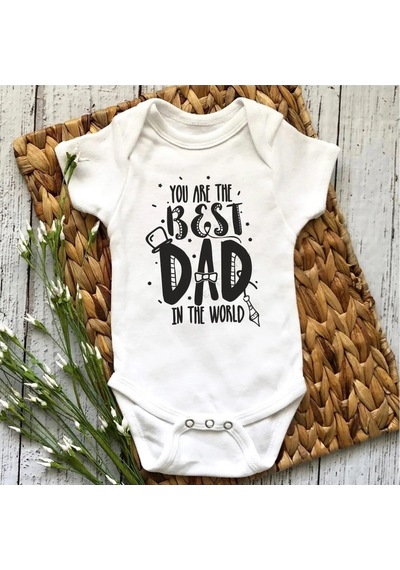 Hediyenza Best Dad Özel Tasarım Bebek Zıbın Pamuklu Çıtçıtlı Body Beyaz