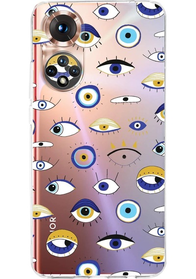 Huawei Honor 50 İle Uyumlu 1mm Slim Fit Nazar Boncuğu 2 Baskılı Şeffaf Kılıf Şeffaf