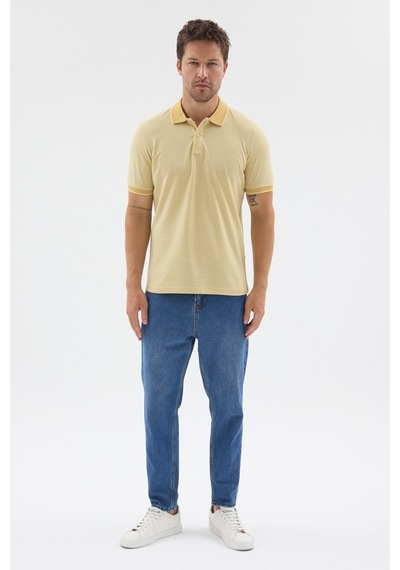 Sarı Polo Yaka Pike Kısa Kol Slim Fit %100 Pamuk Tişört 1011260171 Koyu Sarı